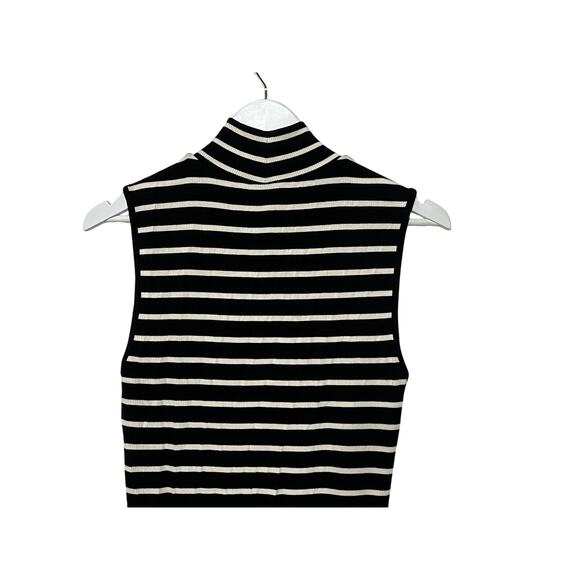 SANCTUARY TOP WOMENS MEDIUM  SLEEVELESS STRIPE MOCK NECK T-SHIRT BLACK NEW - Picture 8 of 12